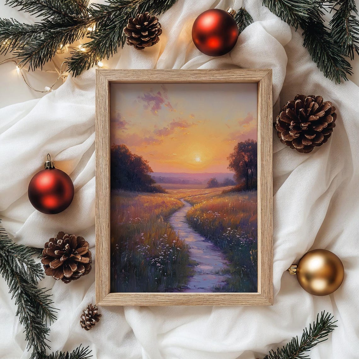 Golden Sunset Meadow With A Winding Stream Through Wildflowers Poster - Image 4