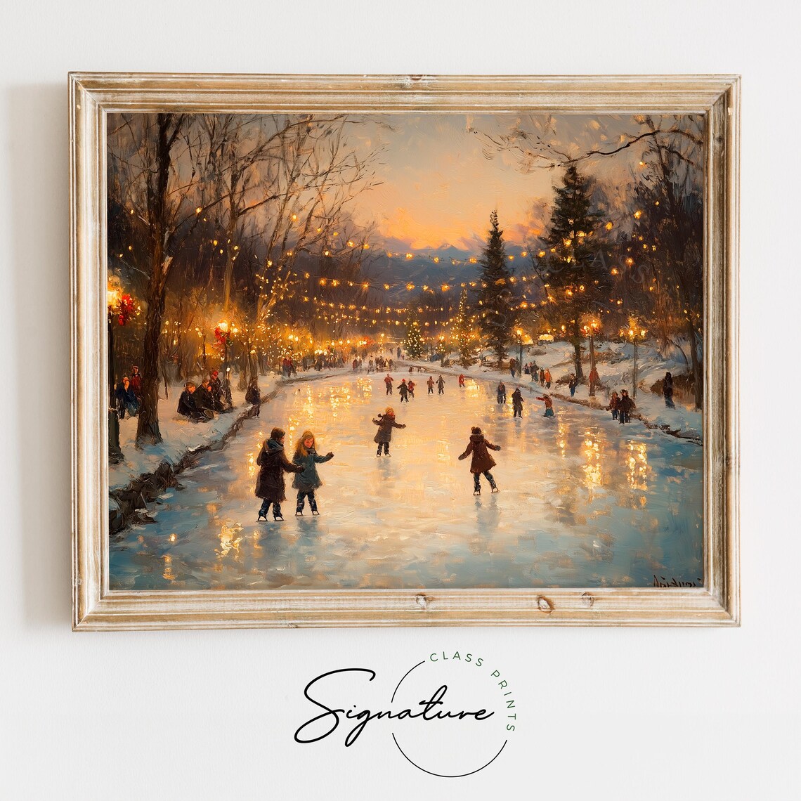 Children Ice Skating At Dusk On A Frozen Park Pond Winter Poster