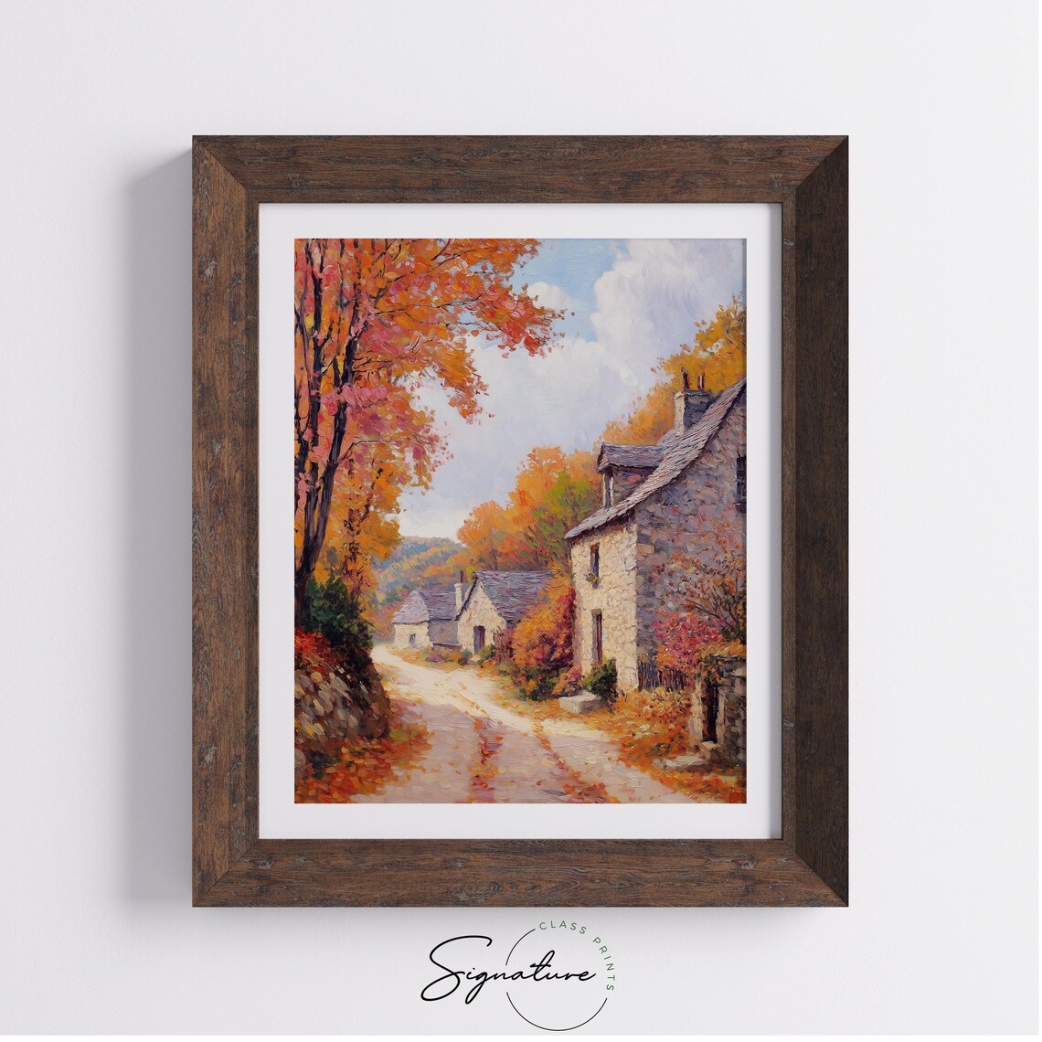 Quaint Village Street Autumn Stone Cottages Fall Village Scene Poster - Image 4