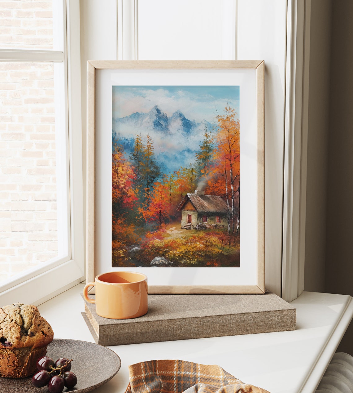 Mountain Cabin In Fall Serene Forest Retreat Tranquil Nature Wall Art Rustic Woodland Landscape Painting Home Decor 781 - Image 6