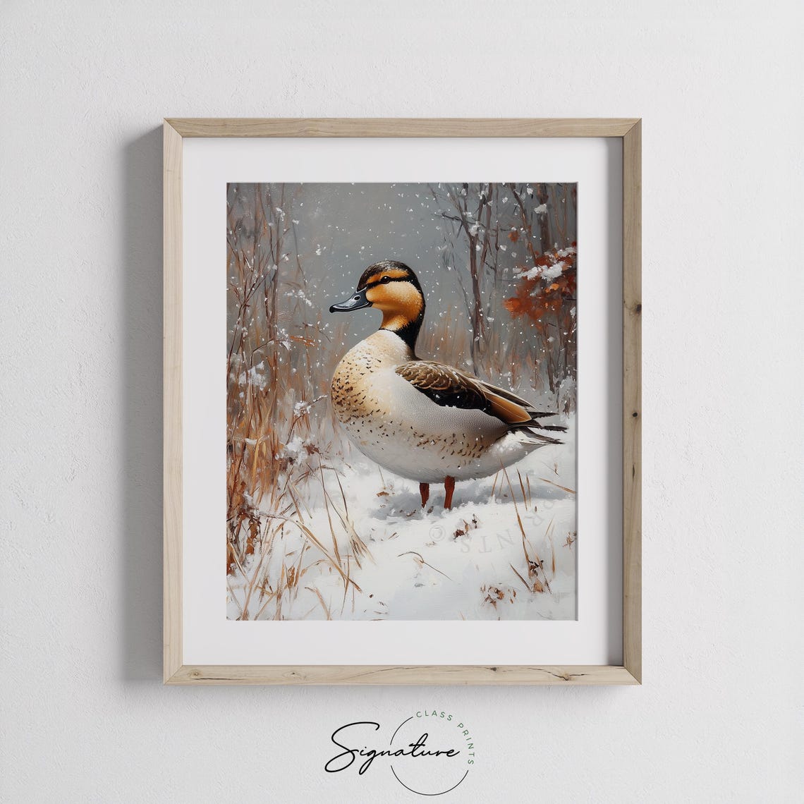 Wild Duck Falling Snow Winter Wildlife Waterfowl Bird Painting Poster - Image 3