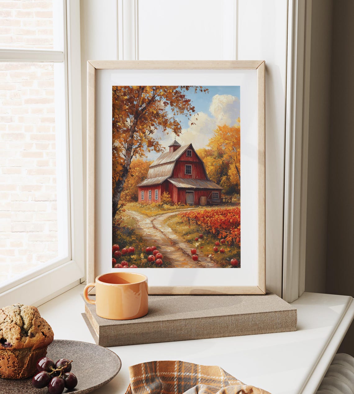 Red Barn With Apple Orchard Path Golden Fall Trees Farm Scene Poster - Image 6