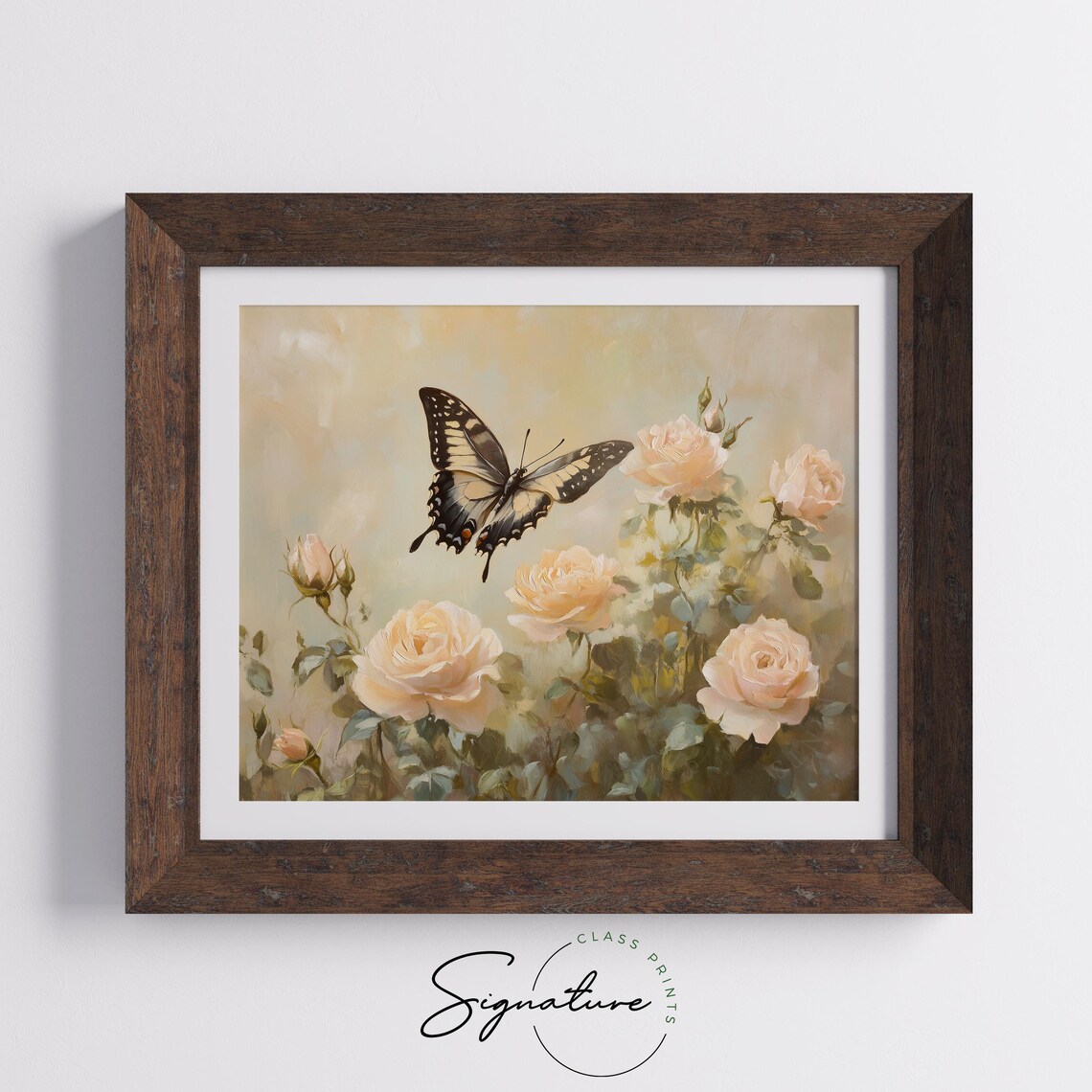 Swallowtail Butterfly Among Peach Roses Soft Vintage Floral Wall Art - Image 5