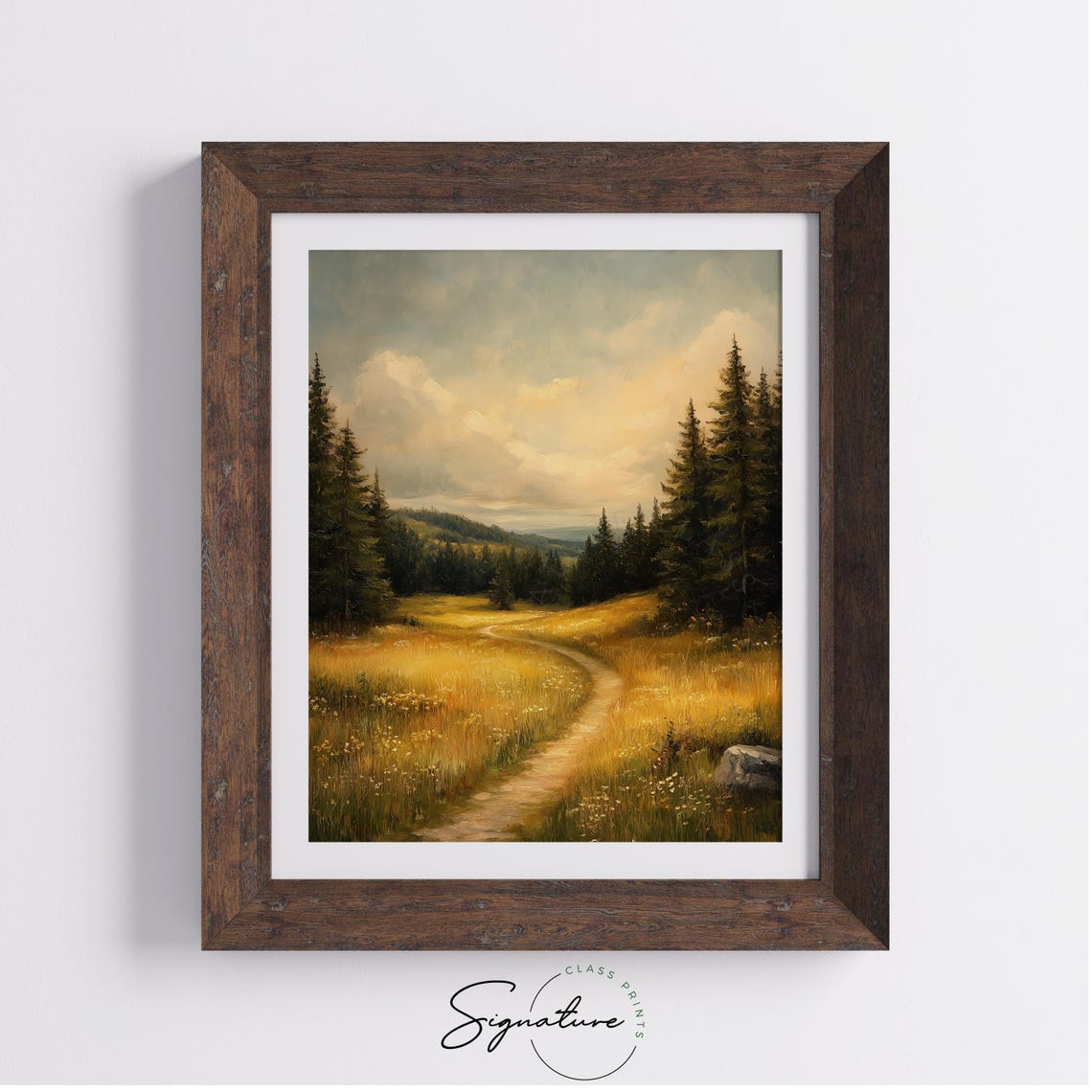 Broad Meadow Path Under Golden Sunlight With Pines Pastoral Art Poster - Image 3