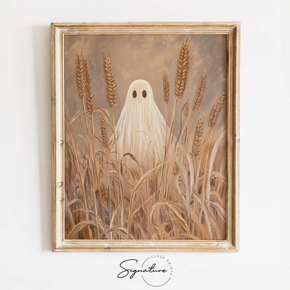 Ghost Standing Tall in a Golden Wheat Field Minimalist Art Poster