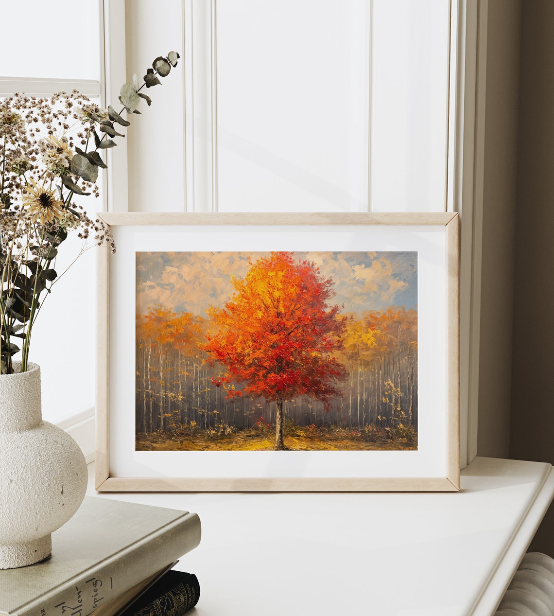 Red Autumn Tree Forest Painting Warm Fall Foliage Nature Wall Poster - Image 6