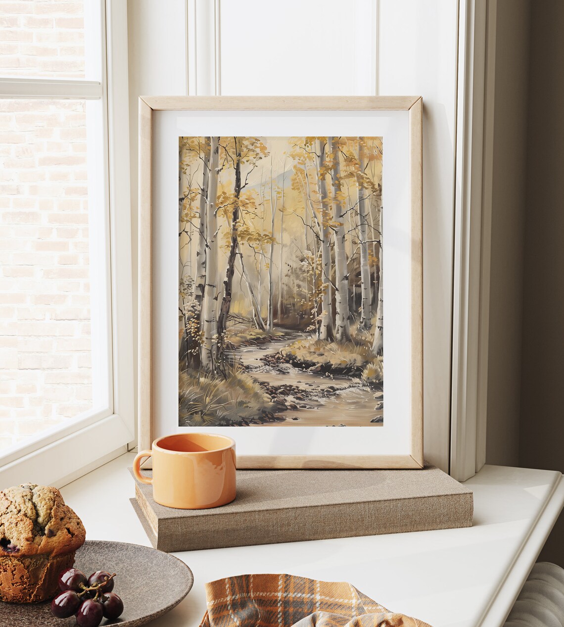 Sunlit Aspen Grove Creek Flowing Golden Autumn Trees Forest Oil Poster - Image 6