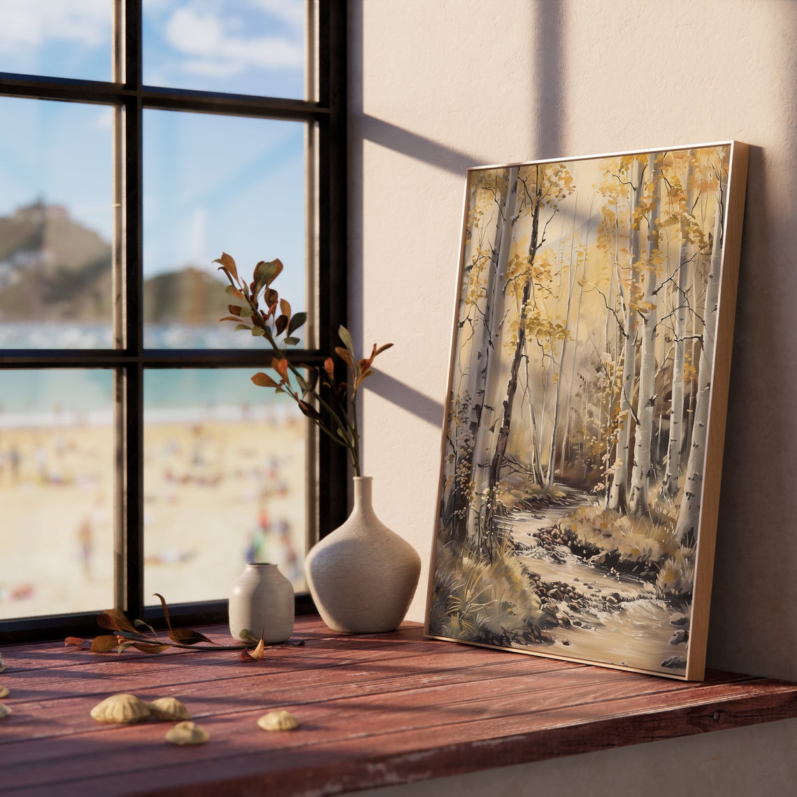 Sunlit Aspen Grove Creek Flowing Golden Autumn Trees Forest Oil Poster - Image 5
