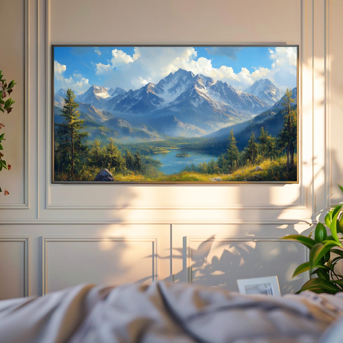 Snow Capped Alpine Peaks Mountain Lake Pine Forest Scenic Wall Art - Image 6