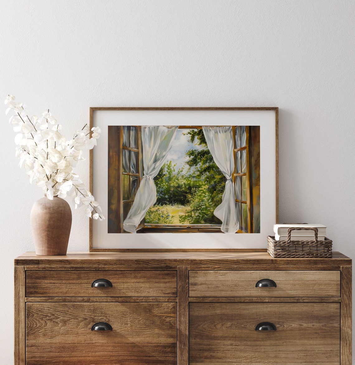 Open Window Billowing Sheer Curtains Summer Garden View Poster - Image 2