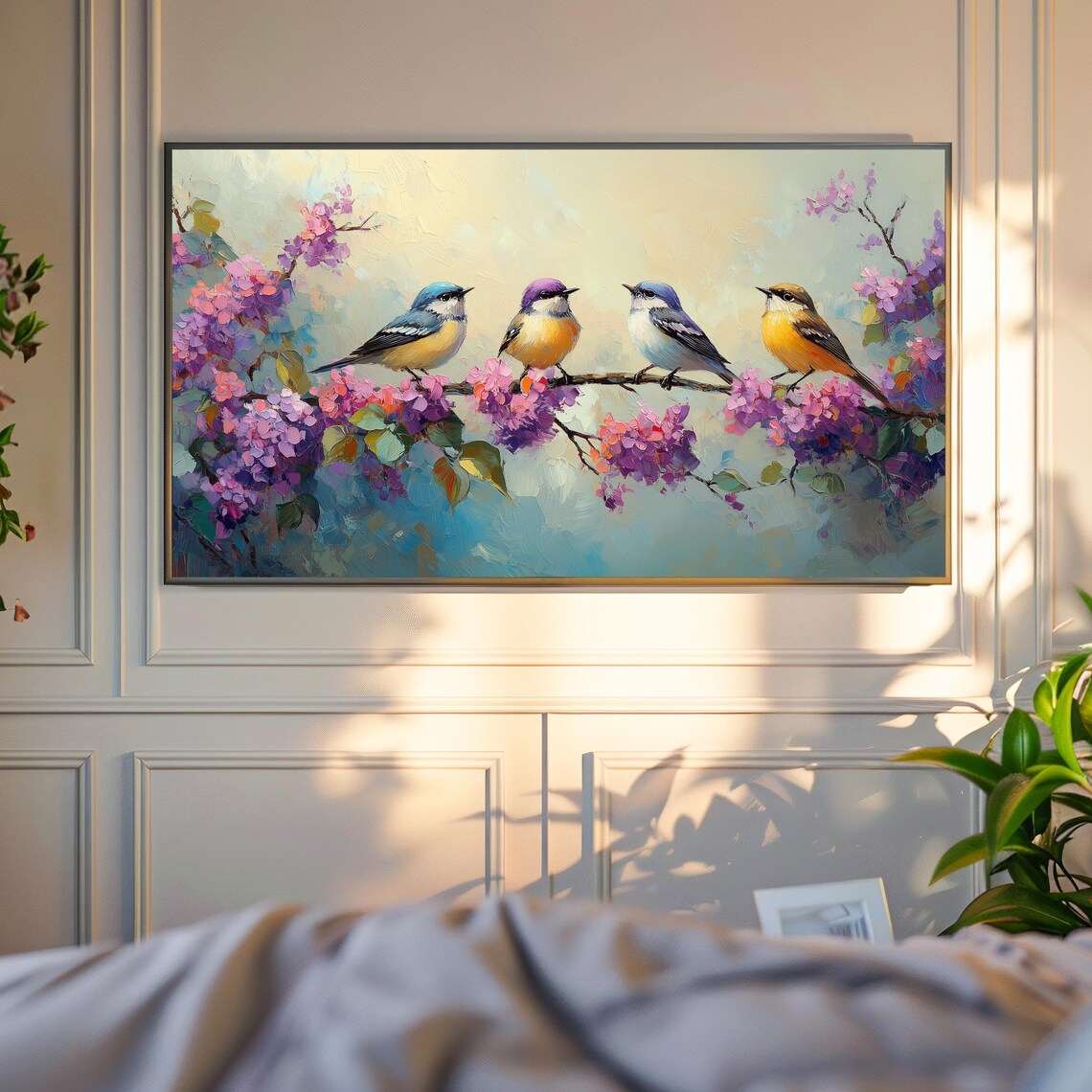 Colorful Warbler Birds Blooming Branch Spring Songbirds Purple Flowers Poster - Image 4
