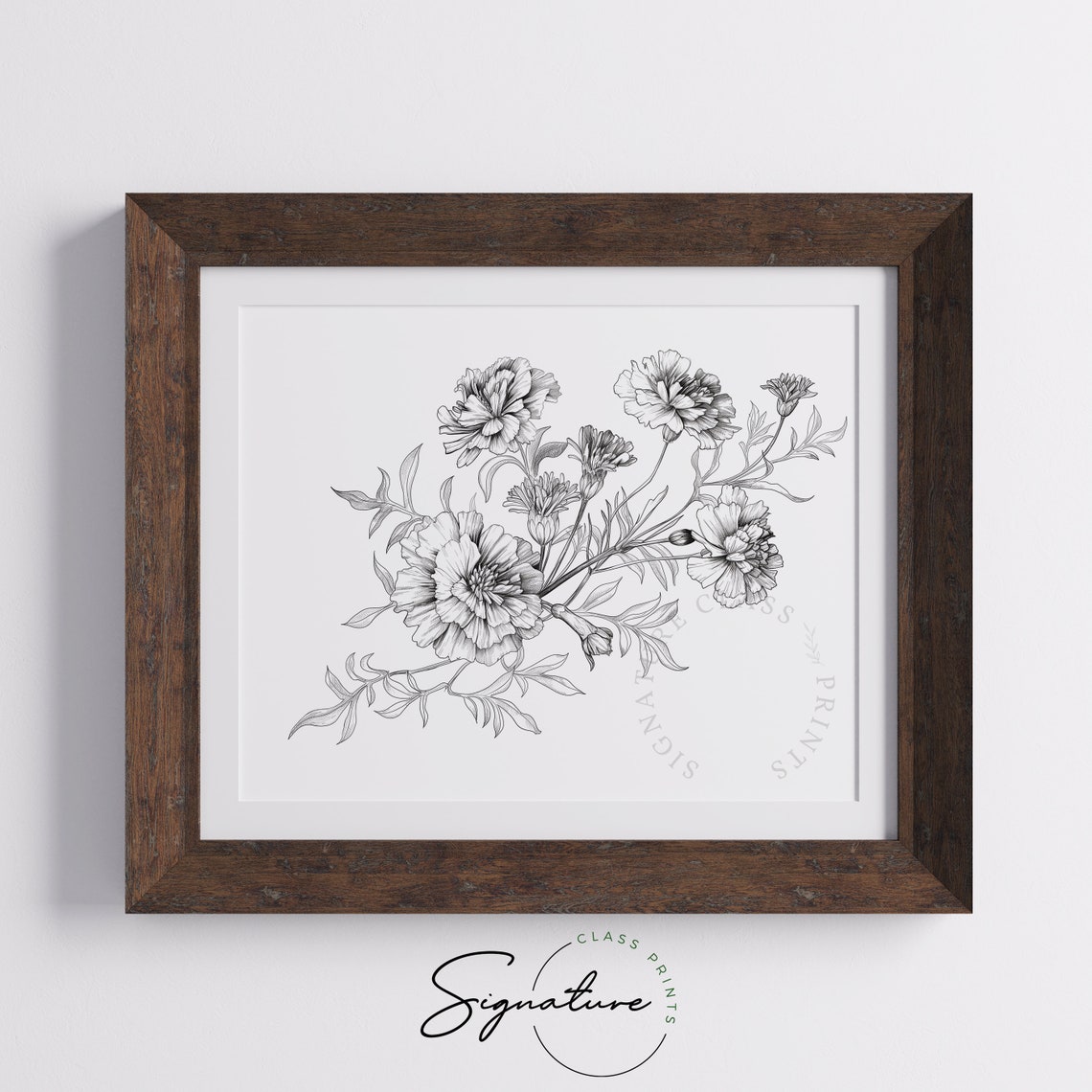 Marigold Cluster Fine Detailed Ink Botanical Line Drawing Poster - Image 5