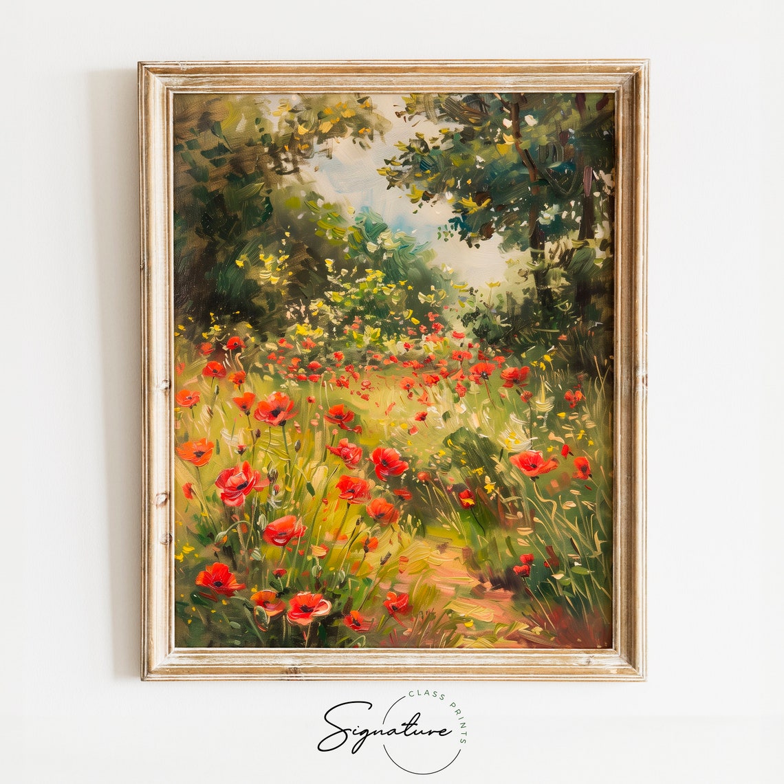 Red Poppy Field In Woodland Clearing Summer Flower Landscape Poster