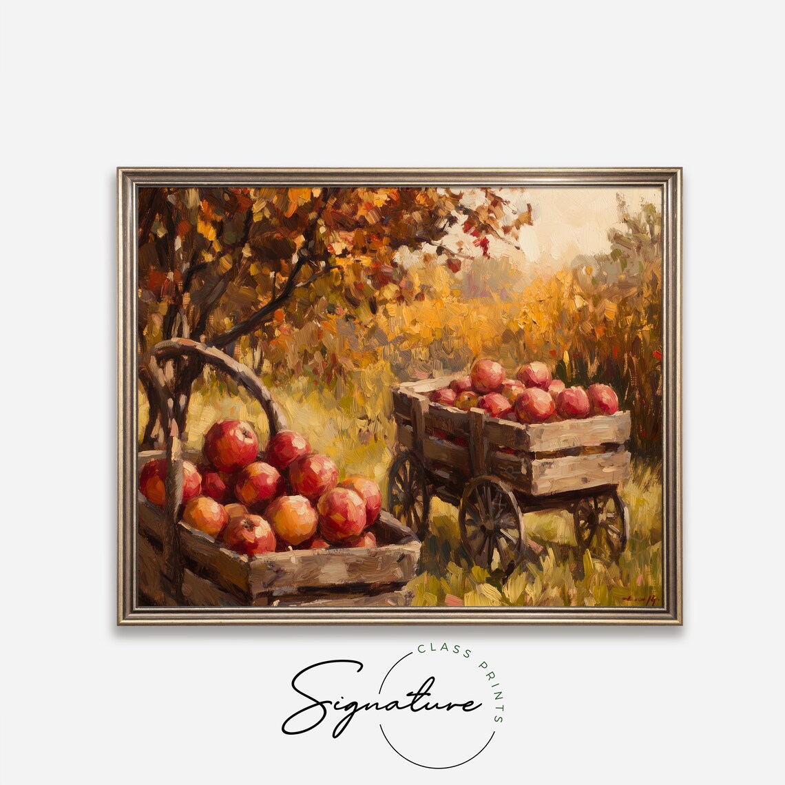 Autumn Apple Orchard Harvest Wooden Carts Impressionist Painting Poster - Image 4