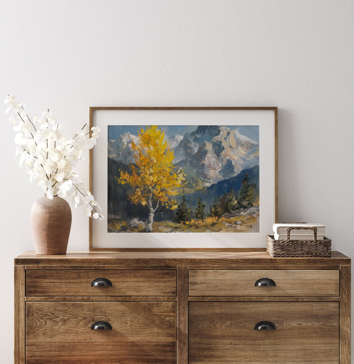 Golden Aspen Tree Before Snowcapped Mountains Autumn Valley Poster - Image 3