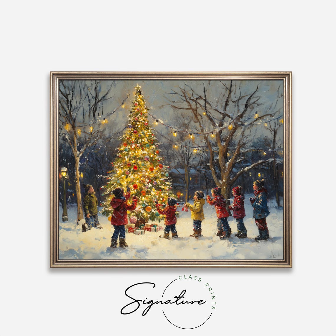 Seven Children Decorating a Big Outdoor Christmas Tree in Snow Poster - Image 4