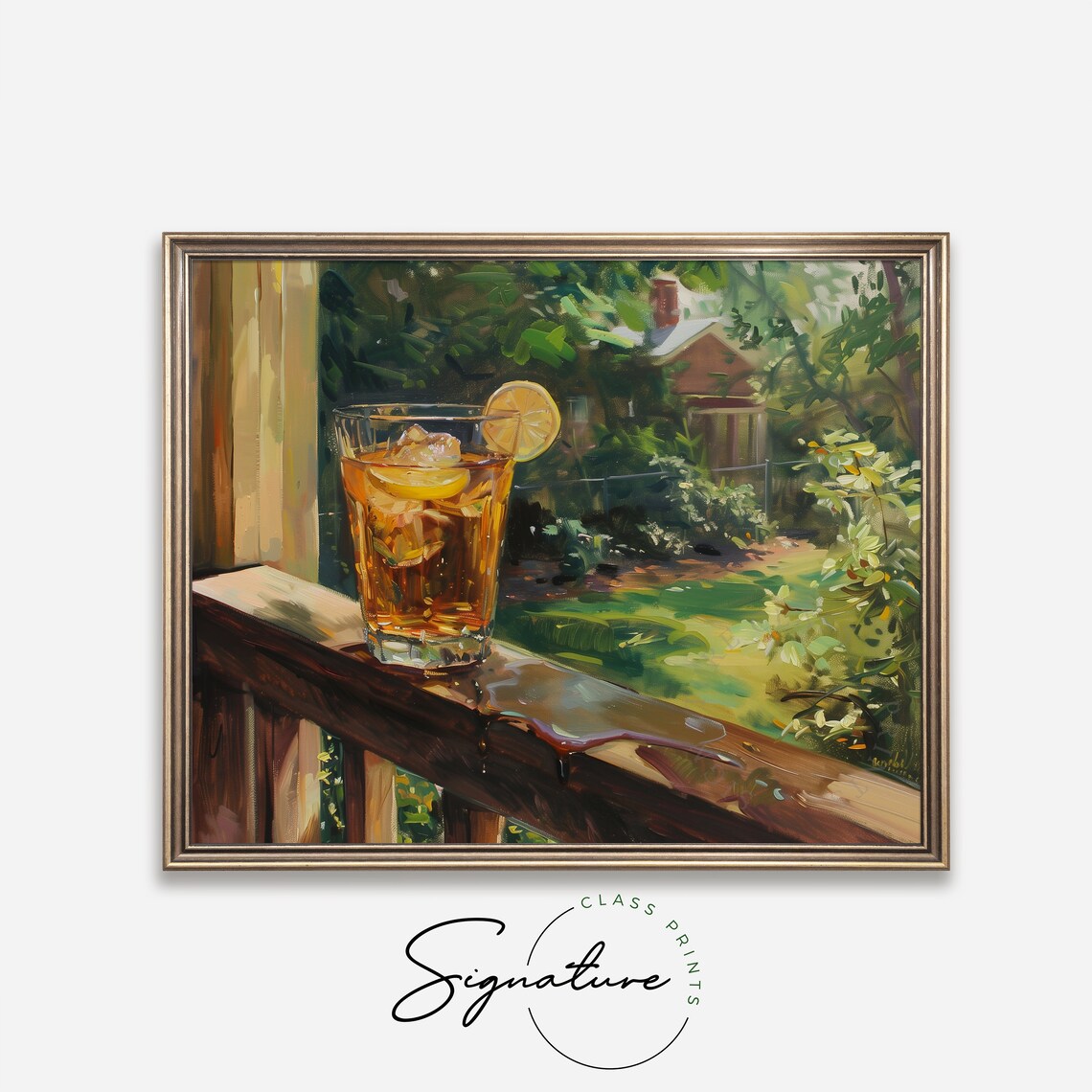 Iced Tea Lemon Porch Railing Sunny Garden House Summer Drink Oil Poster - Image 4