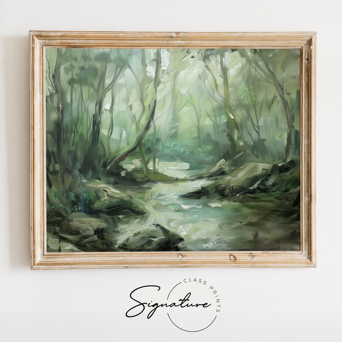 Forest Stream Art Print, Rustic Woodland Nature Scene