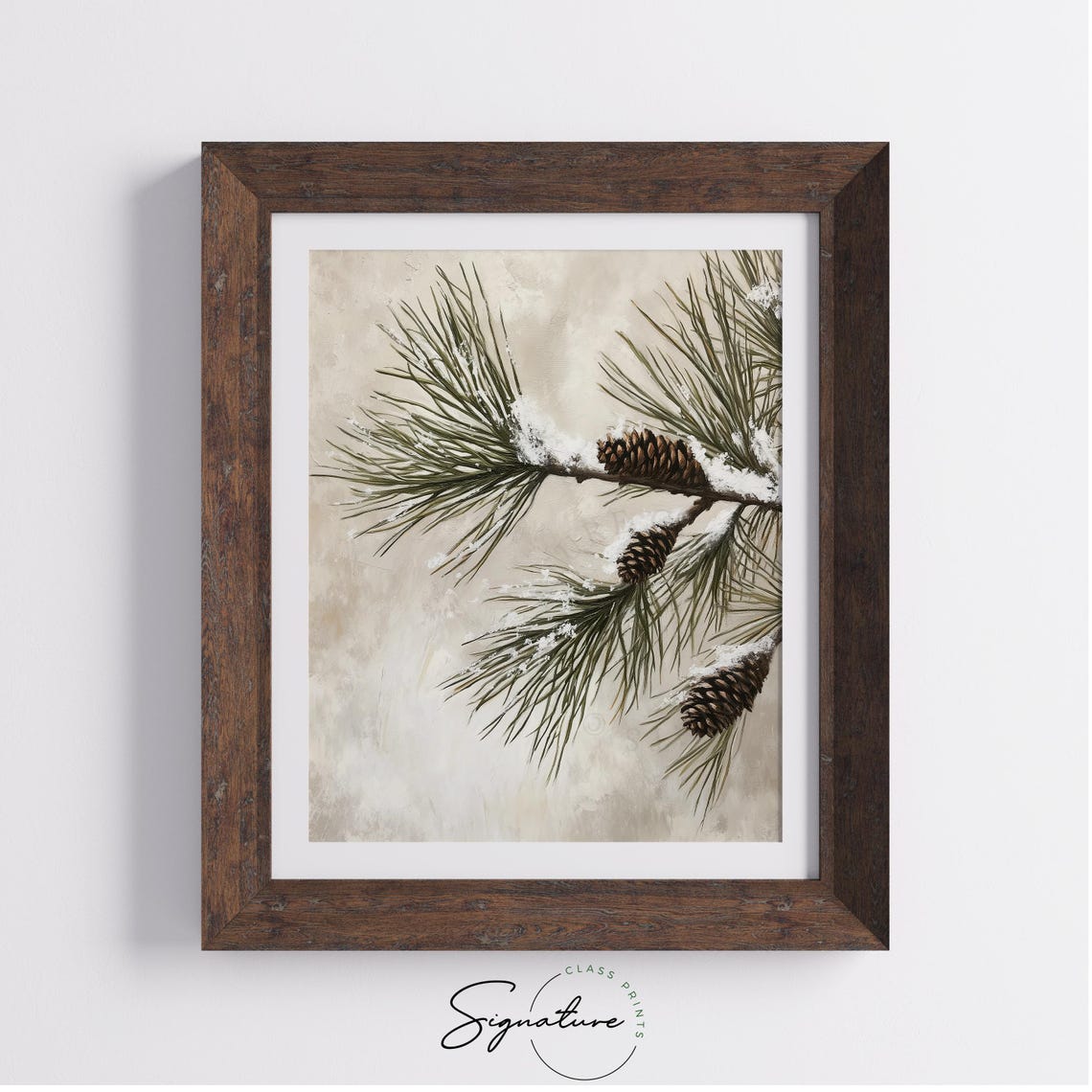 Snow Dusted Pine Branches with Pinecones Minimalist Winter Poster - Image 3