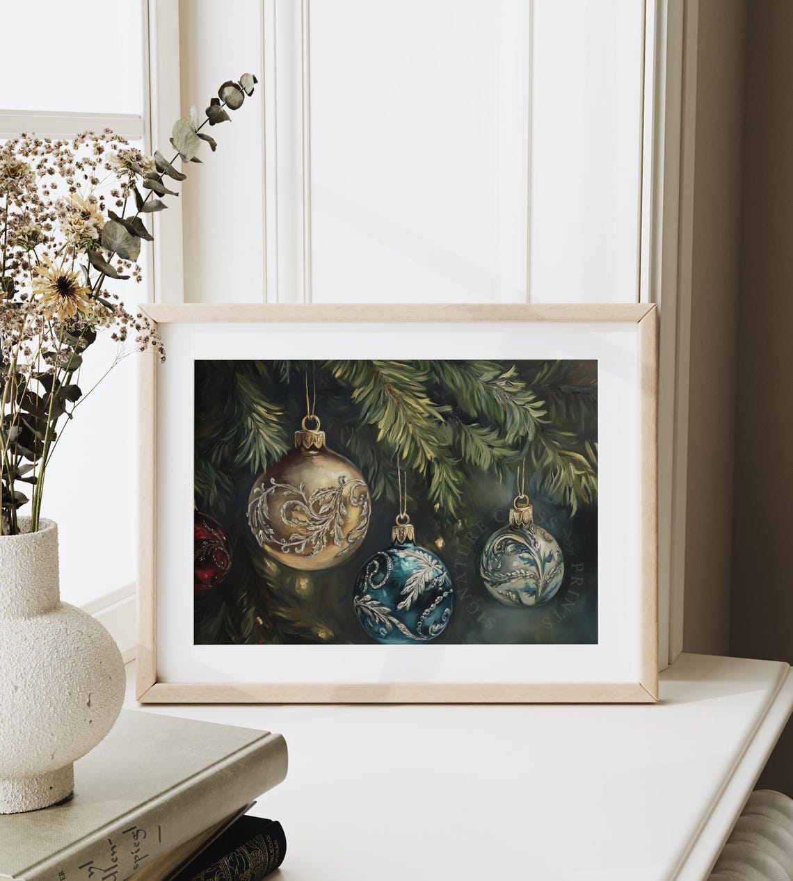 Hand Painted Vintage Glass Ornaments On A Pine Branch Poster - Image 6