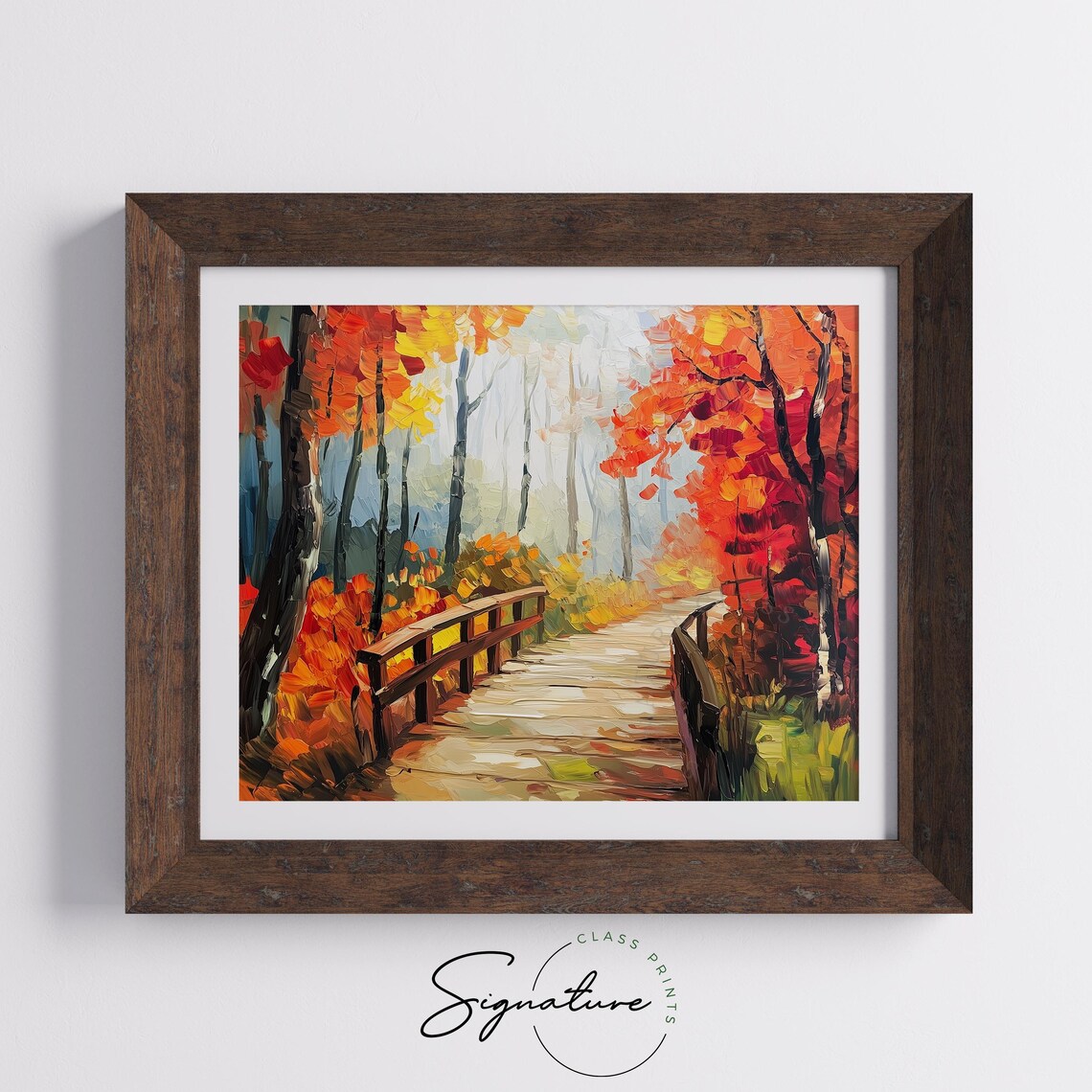 Wooden Footbridge In Misty Autumn Forest Fall Trail Scene Poster - Image 5