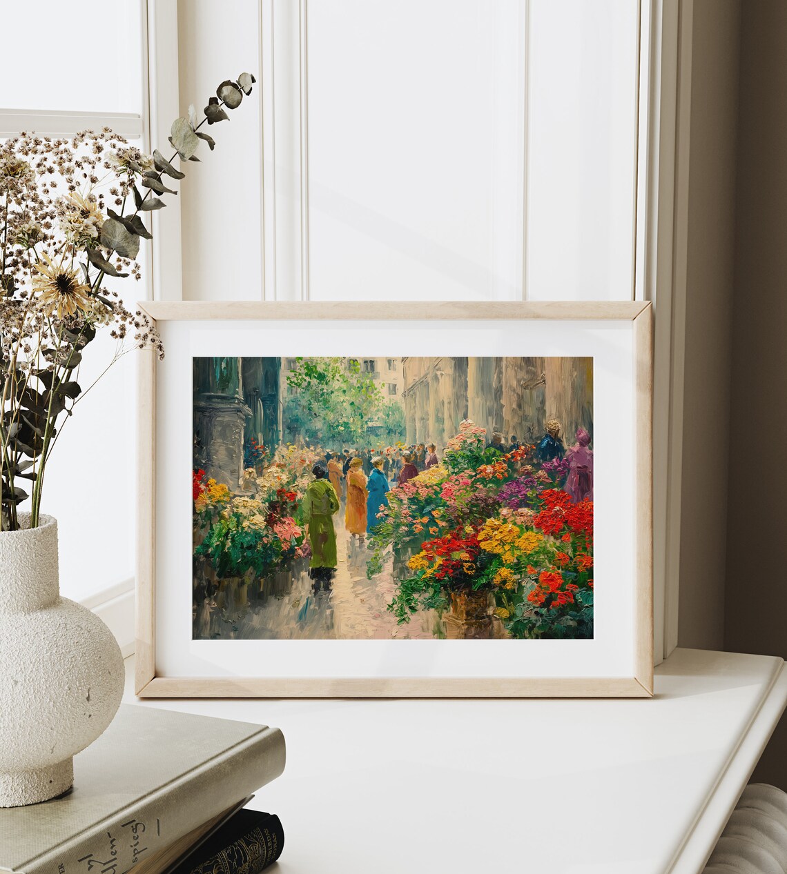 Busy Flower Market Street With Crowds Colorful Urban Art Poster - Image 6