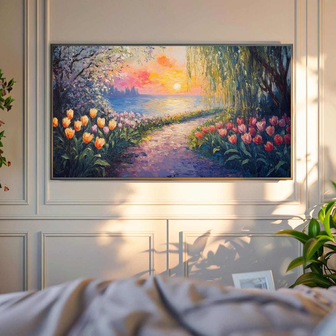 Tulip Garden Path To The Lake At Sunset With Willow Spring Art Poster - Image 4