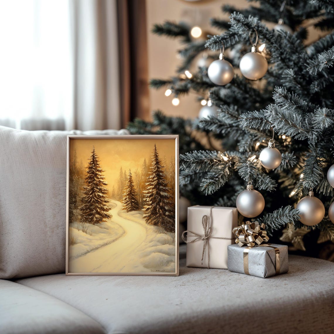 Golden Winter Dawn Lights Snowy Path Through Fir Trees Poster - Image 5