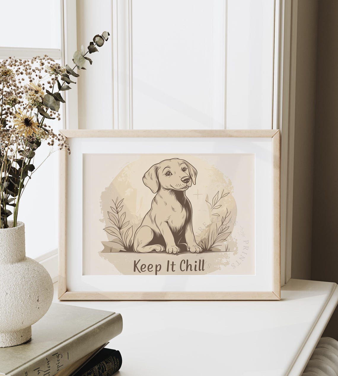 Keep It Chill Quote Cute Puppy Line Art Minimalist Dog Decor Poster - Image 6
