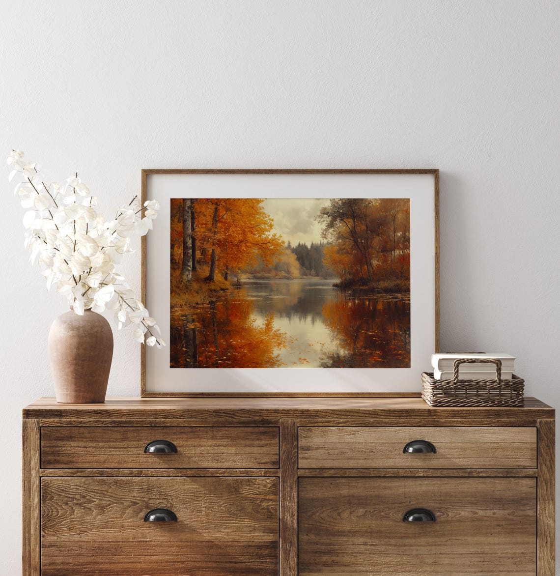 Burning Orange Trees Reflected in a Still Autumn River Poster - Image 3