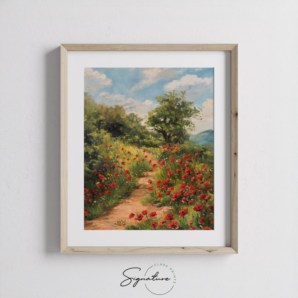 Winding Poppy Field Path Under Sunlit Sky Summer Wildflower Poster - Image 3