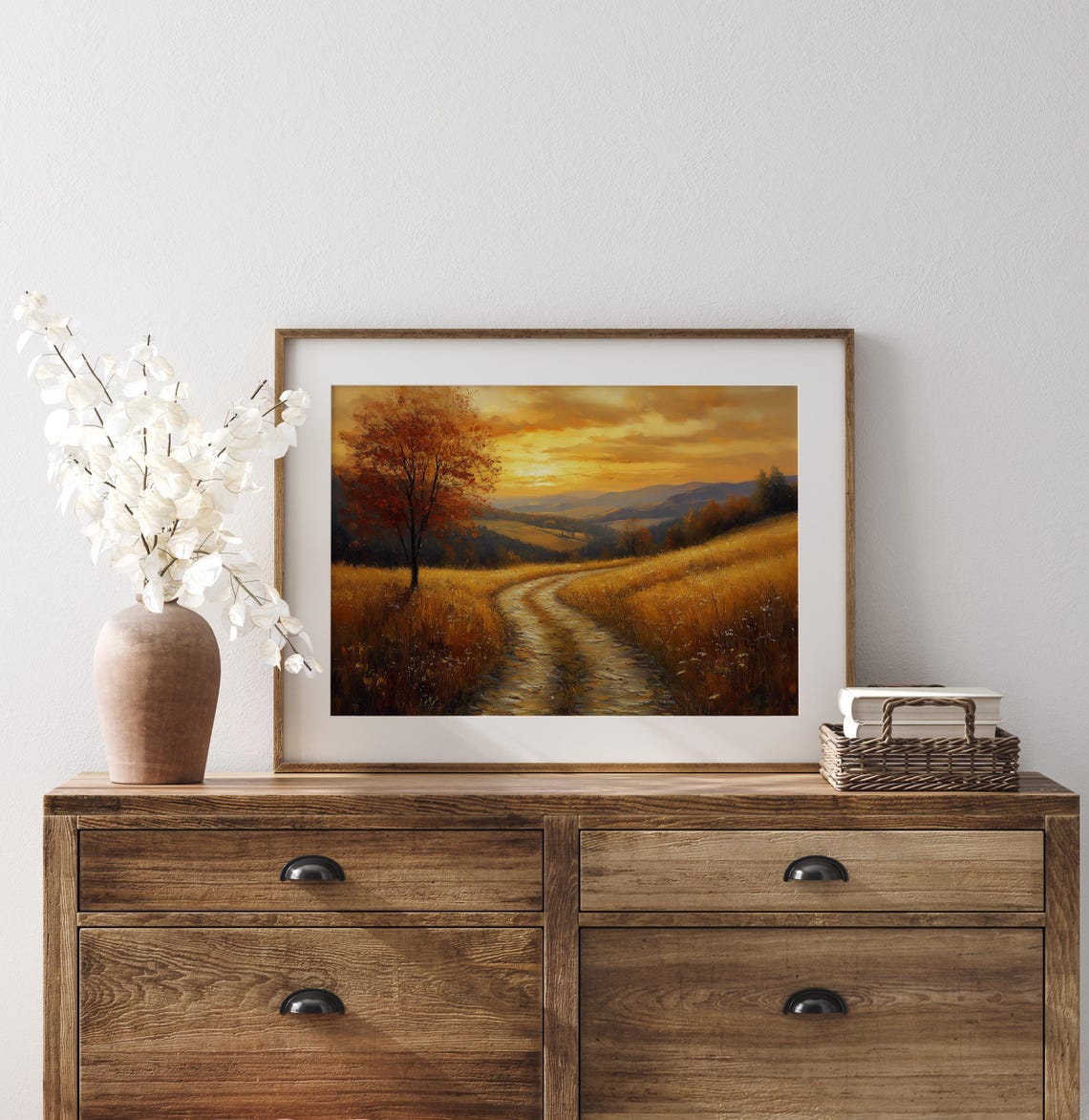 Sunset Path Golden Wheat Fields Autumn Horizon Painting Print - Image 3
