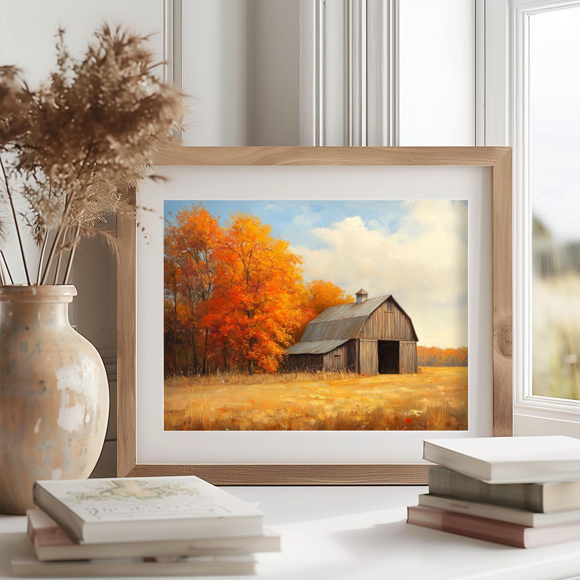 Wooden Barn Amid Autumn Fields Orange Maples Farmhouse Fall Poster - Image 2
