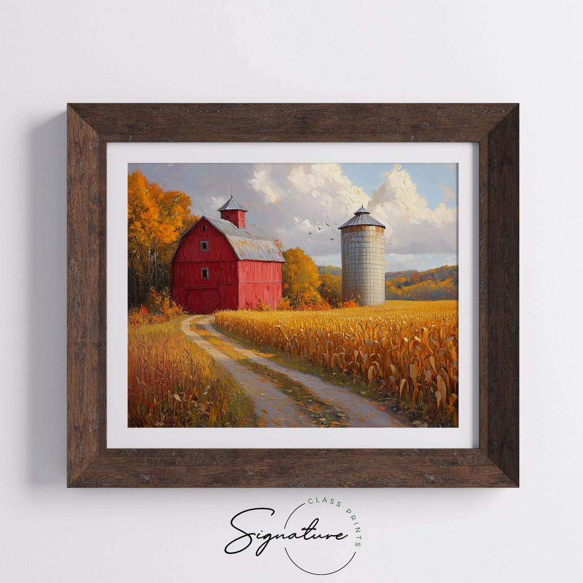 Red Barn Silo Cornfield Autumn Farm Rustic Fall Harvest Wall Art - Image 5