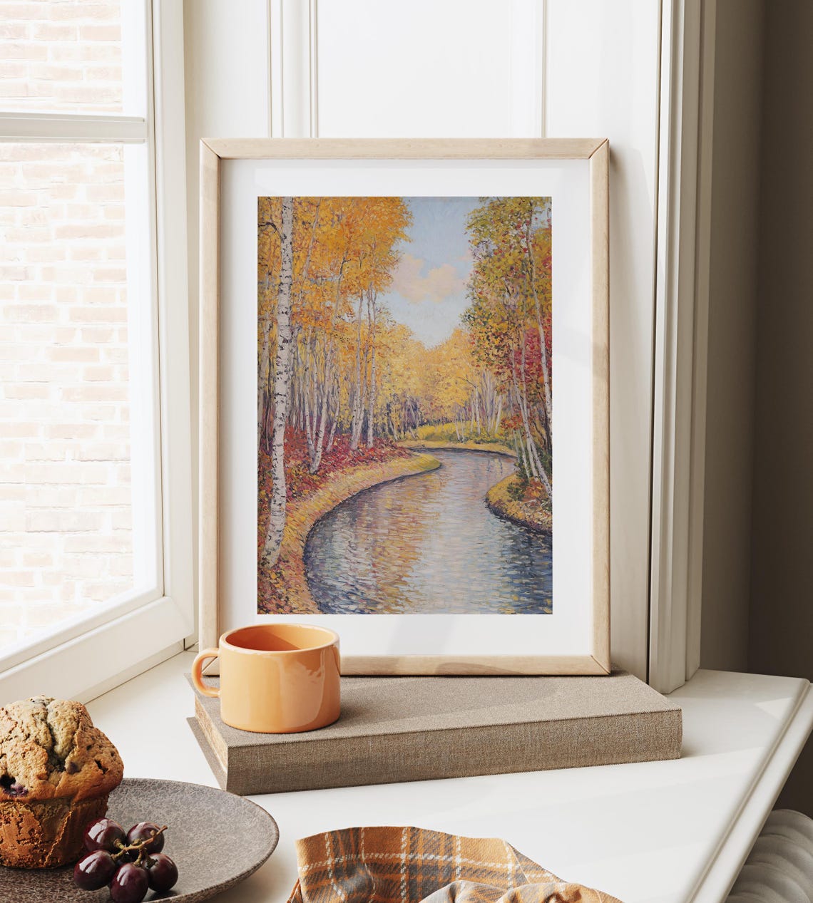 Serene Birch Forest Bowing Over a Sparkling Autumn River Poster - Image 6