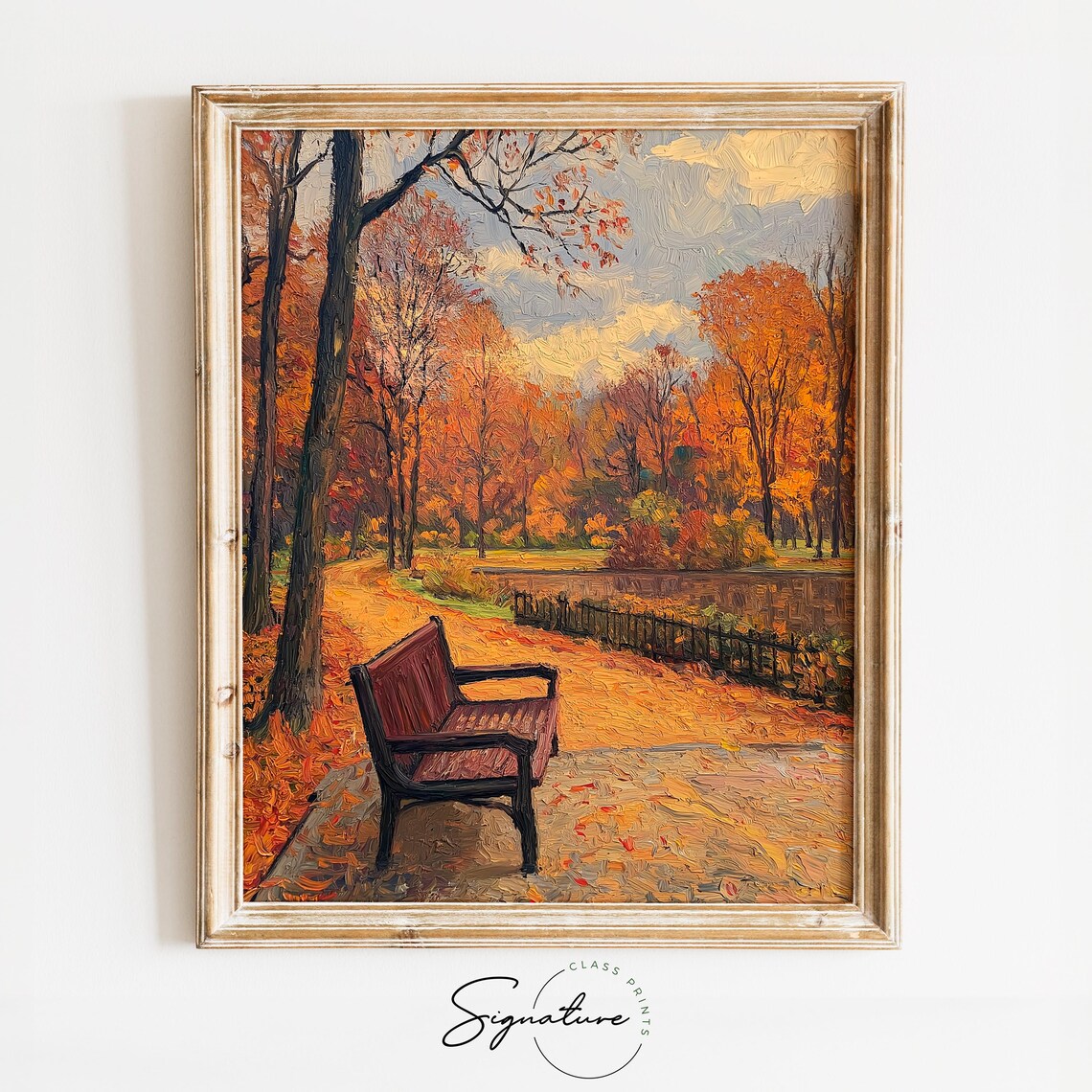 Autumn Walk in Urban Park, Vintage Cityscape Art Print
