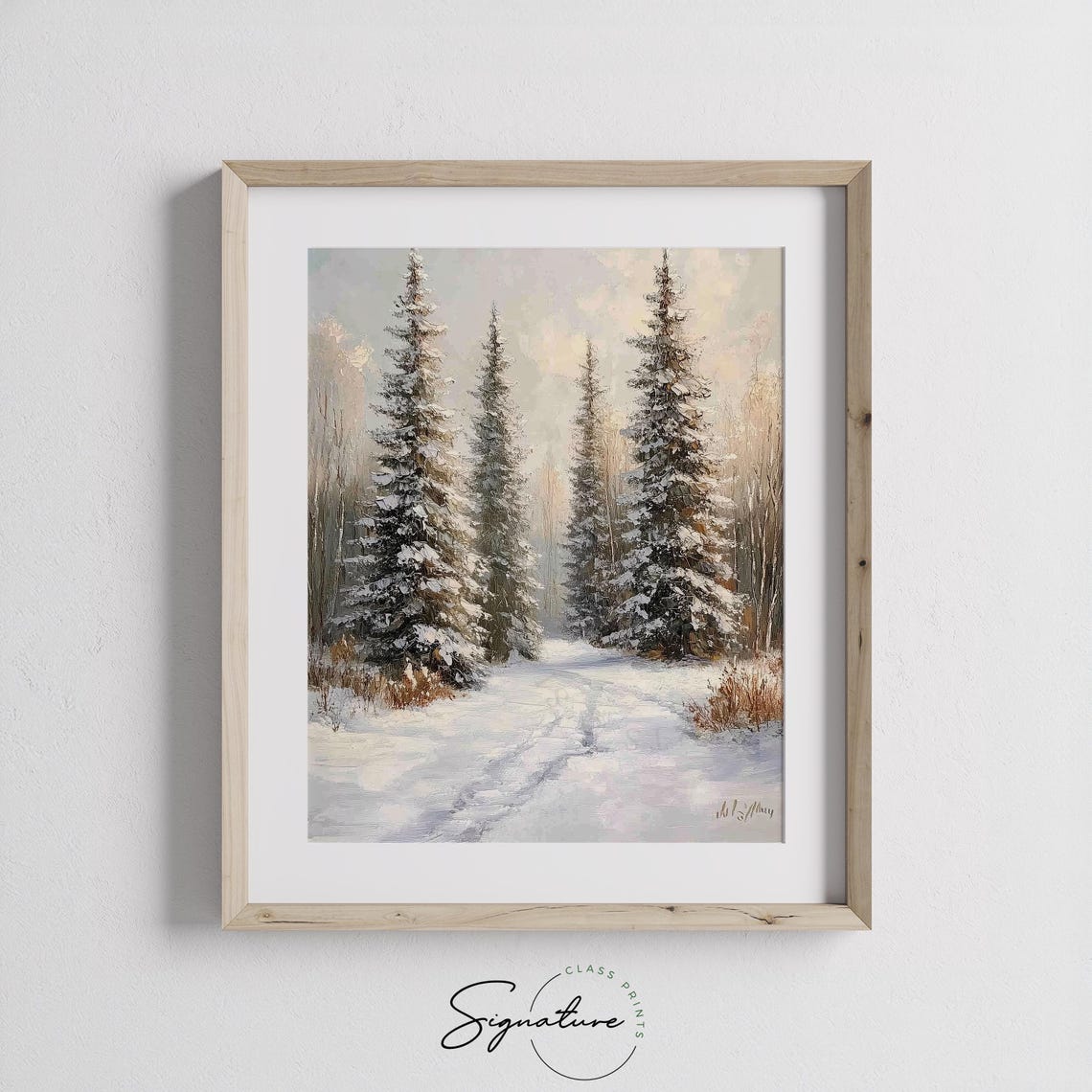 Snowy Spruce Forest Trail Vintage Winter Landscape Oil Poster - Image 2