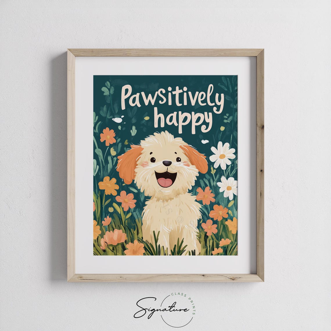 Adorable Cute Pawsitively Happy Puppy Floral Cheerful Dog Poster - Image 3