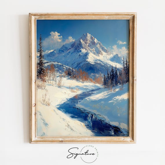 Winter Mountain Slope With Snow And Pine Trees Moody Christmas Landscape Snowy Countryside Wall Art Holiday 2493