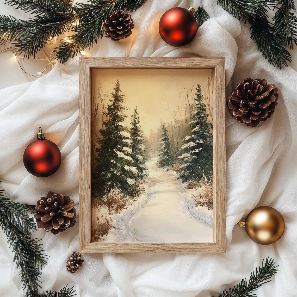 Blue Misty Pine Forest with Snowy Clearing Winter Landscape Poster - Image 4
