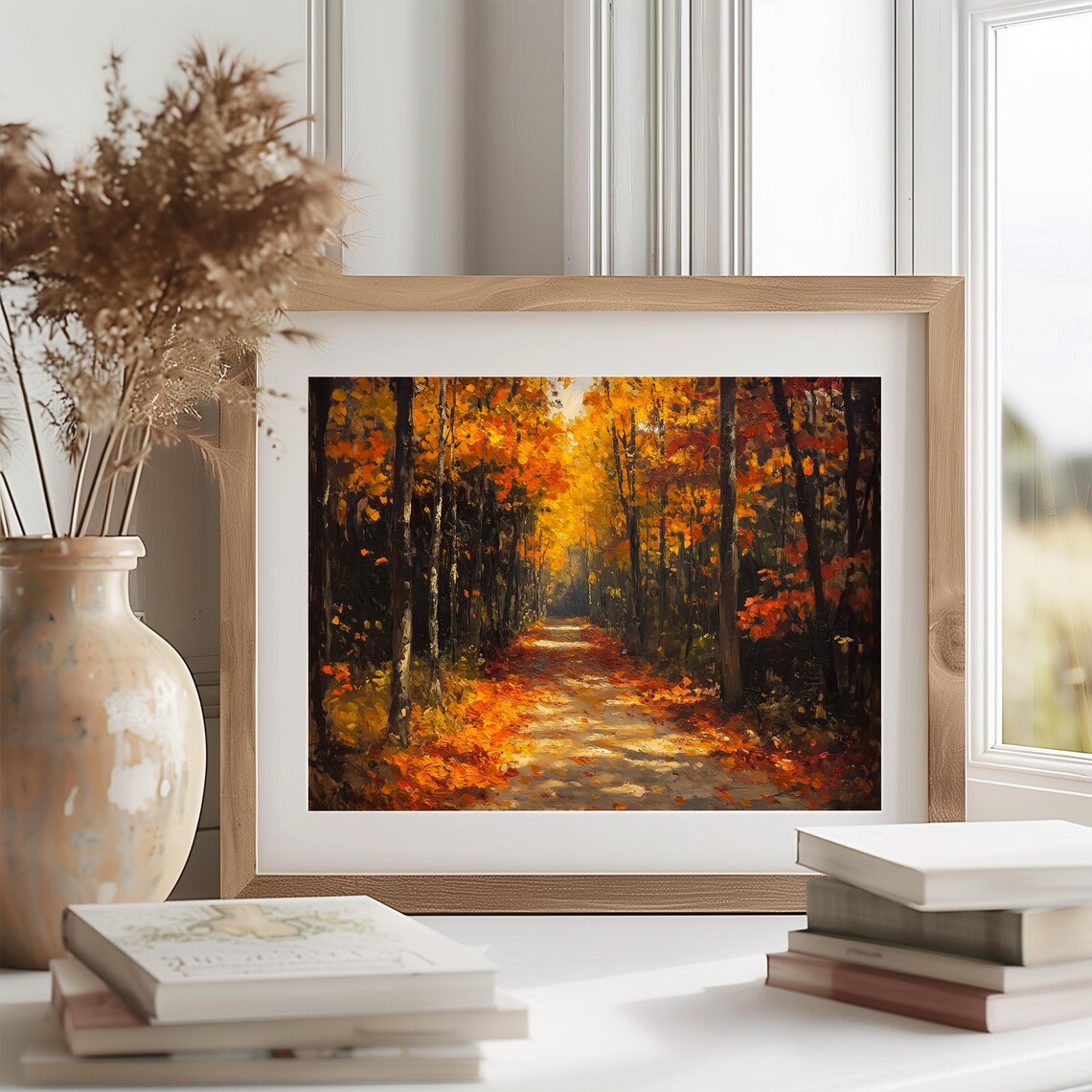 Leaf-Strewn Autumn Path Through Forest, Vintage Art Print - Image 2