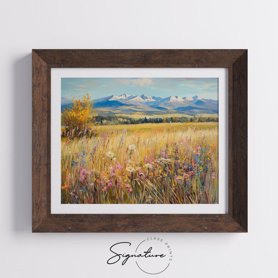 Wildflower Meadow With Golden Grass And Distant Mountains Poster - Image 5