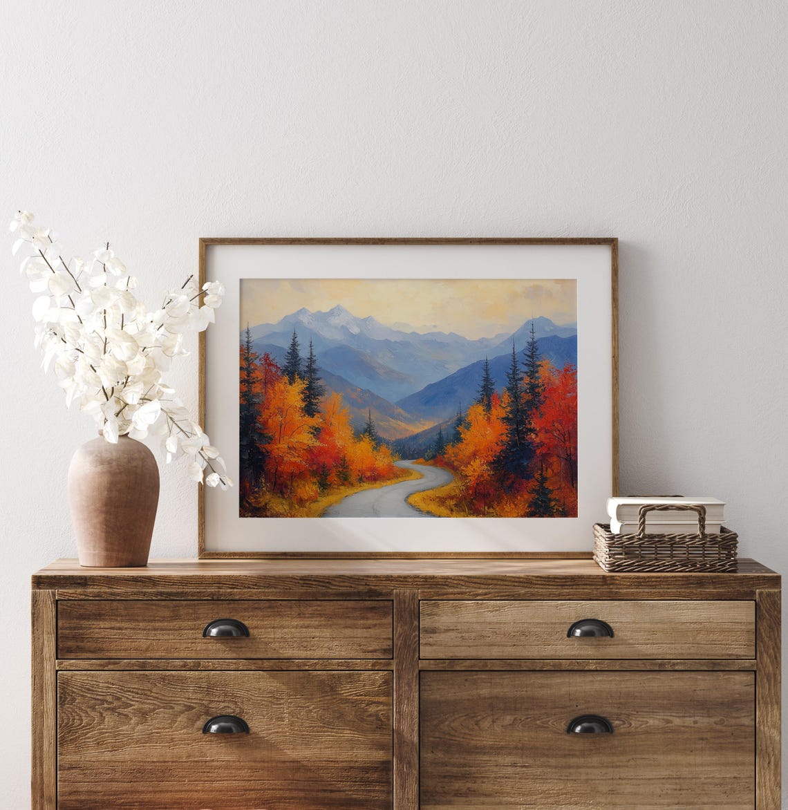 Mountain Road Winding Through Autumn Pines Toward Blue Peaks Poster - Image 3