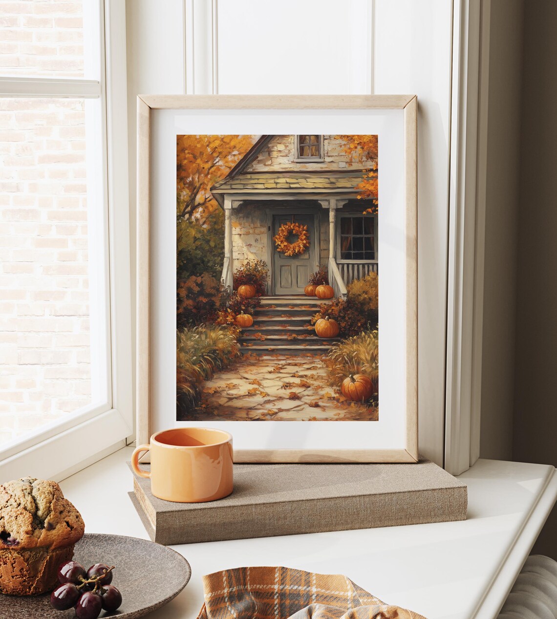 Country Cottage Porch With Pumpkins And Wreath Autumn Scene Poster - Image 6