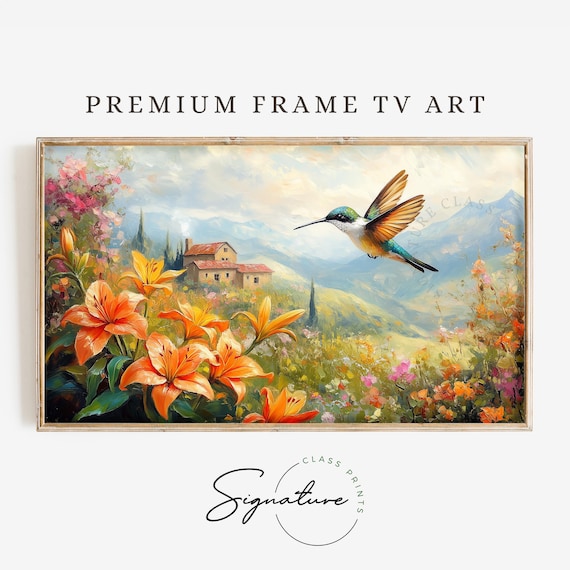 Hummingbird Over Orange Lilies Tuscany Villa Summer Art Poster