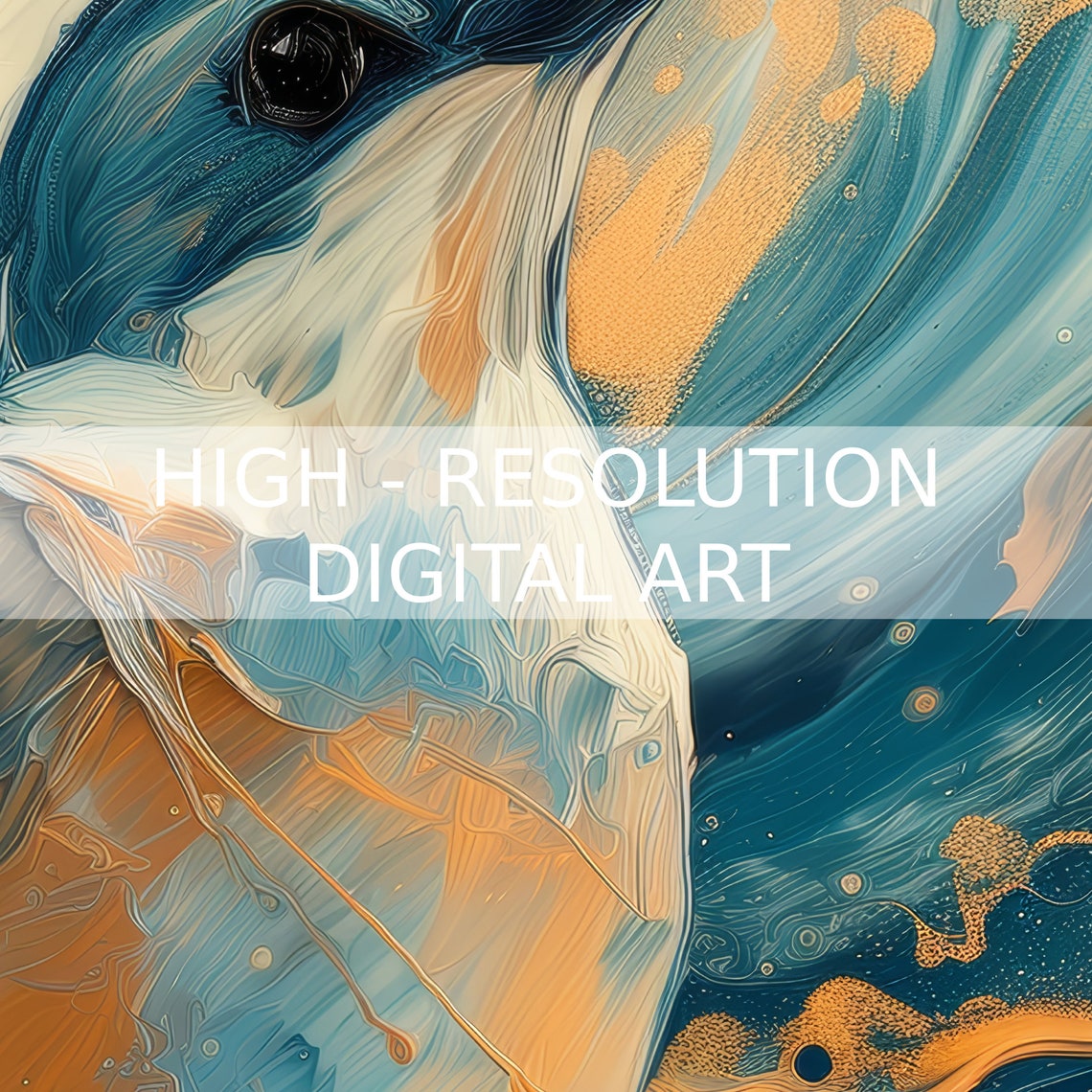 Kingfisher Bird in Blue and Gold Swirling Abstract Art Poster - Image 3