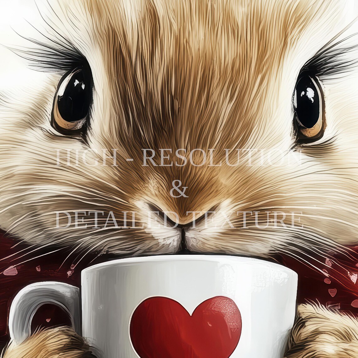 Adorable Bunny in Heart Scarf Sipping Cocoa Christmas Cafe Poster - Image 2