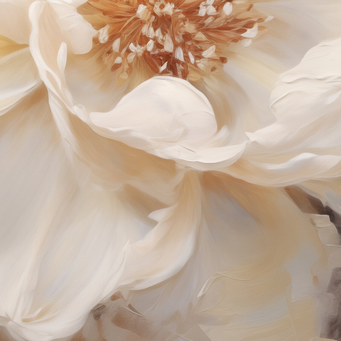White Peony Blossom Soft Floral Oil Painting 4K Frame TV Art Poster - Image 2