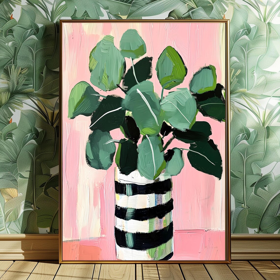 Eucalyptus Leaves Striped Vase Pink Botanical Painting Poster
