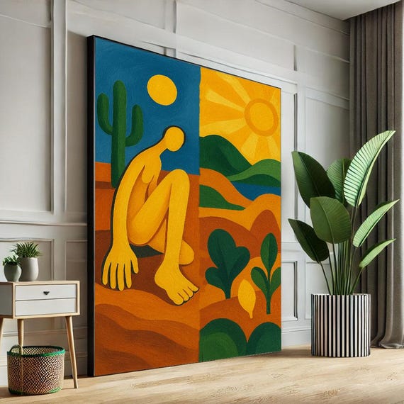 Modern Abstract Desert Scene Canvas Wall Art Print Bold Colorful Living Room Decor Statement Piece